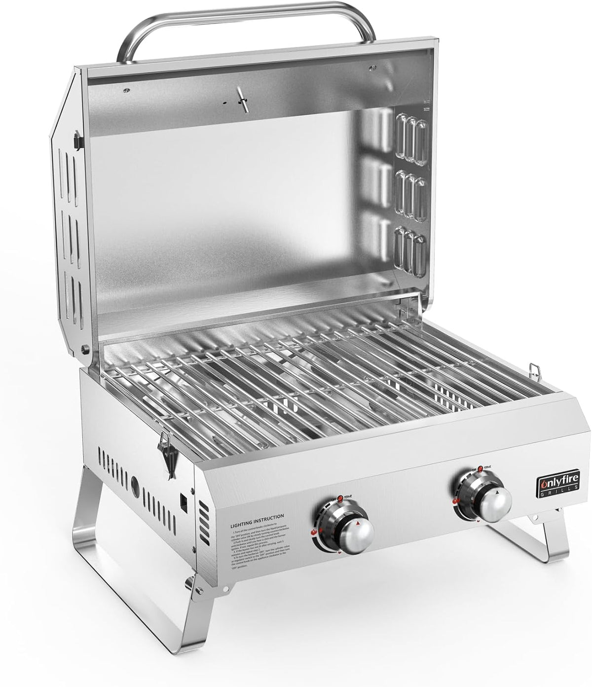 Gasgrills, 46 × 35 cm, 4.7 kW, aus Edelstahl und Stahl, klappbar, für den Garten und den Balkon, Silber, onlyfire