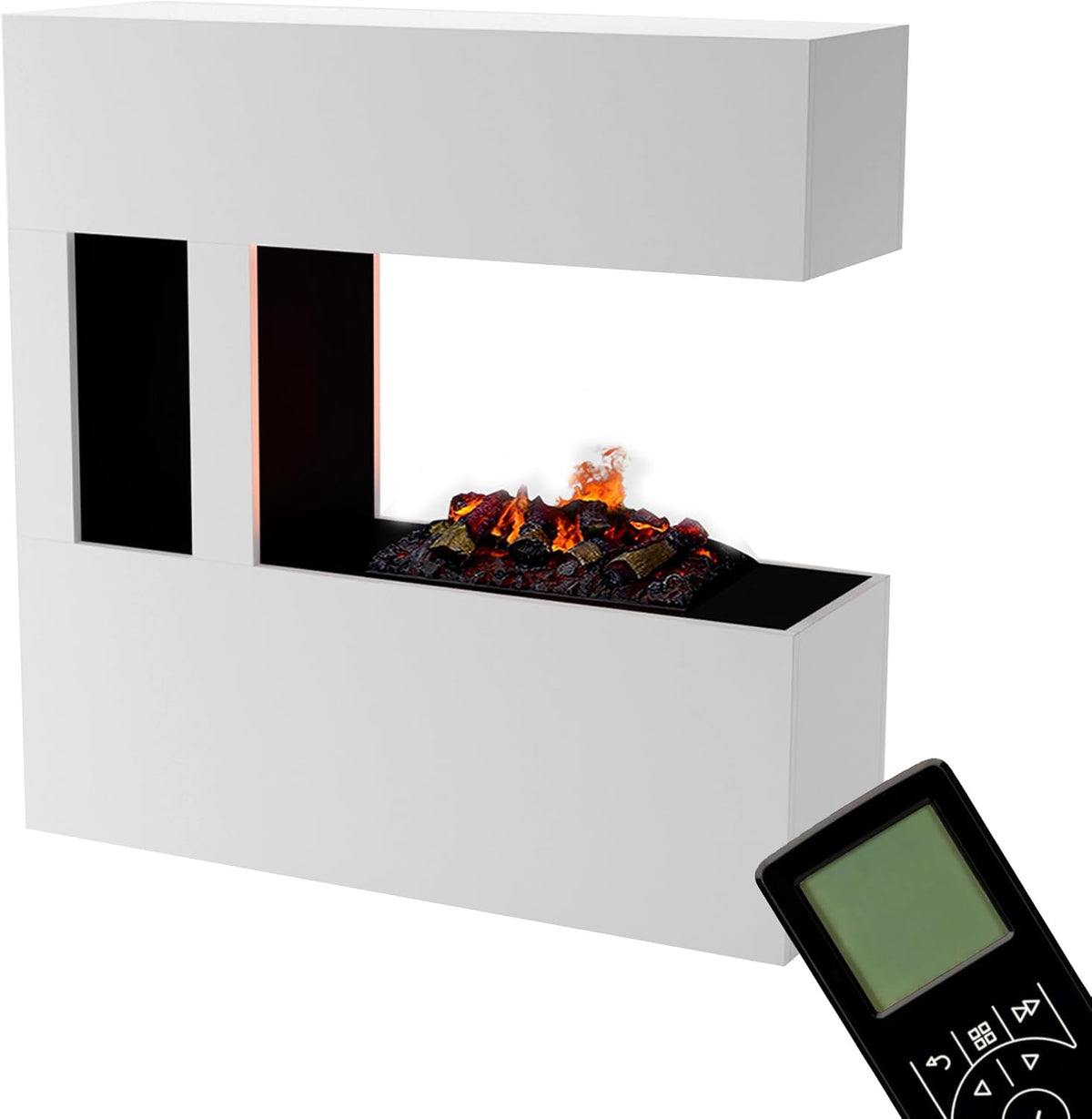 GLOW FIRE Elektrokamin, 120 × 120 cm, mit LED, mit Fernbedienung, Weiß/Schwarz