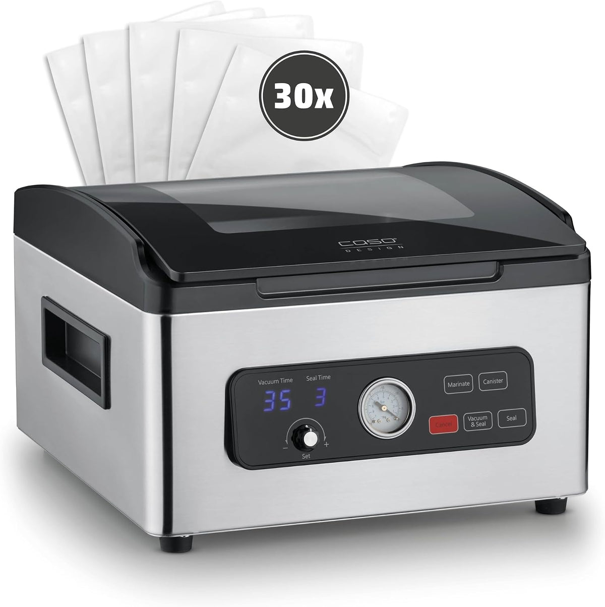 Vakuumkammer VacuChef 700, 8 L, aus Edelstahl und Stahl, Silber/Schwarz, Caso