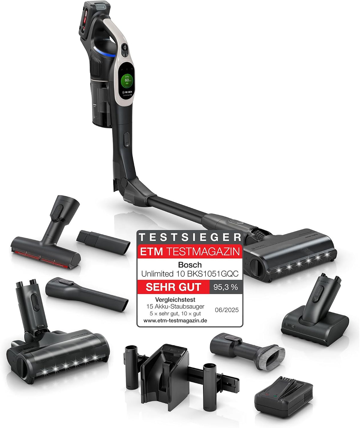 Bosch BKS1051GQC Staubsauger, 4 Ah, mit LED, kabellos, Grau