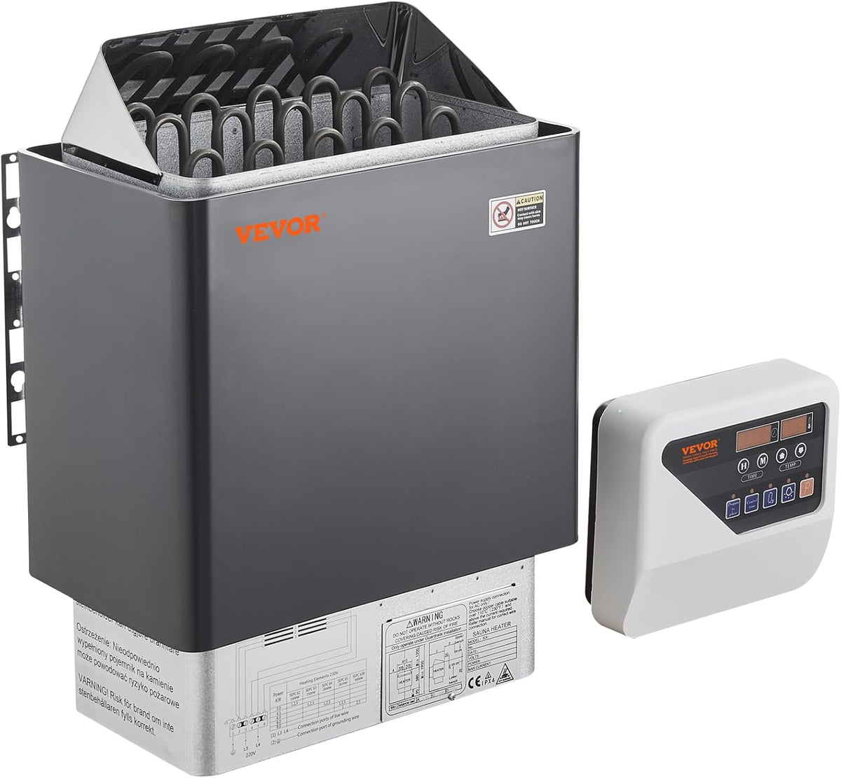 VEVOR Sauna, 8 kW, 400 V, 12 m³, mit Timer, Schwarz/Silber