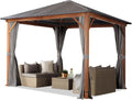 TOOLPORT Gartenpavillon, 3 × 3 m, mit Hardtop-Dach, mit 4 Seitenteilen, für den Garten, aus Stahl, Braun/Grau