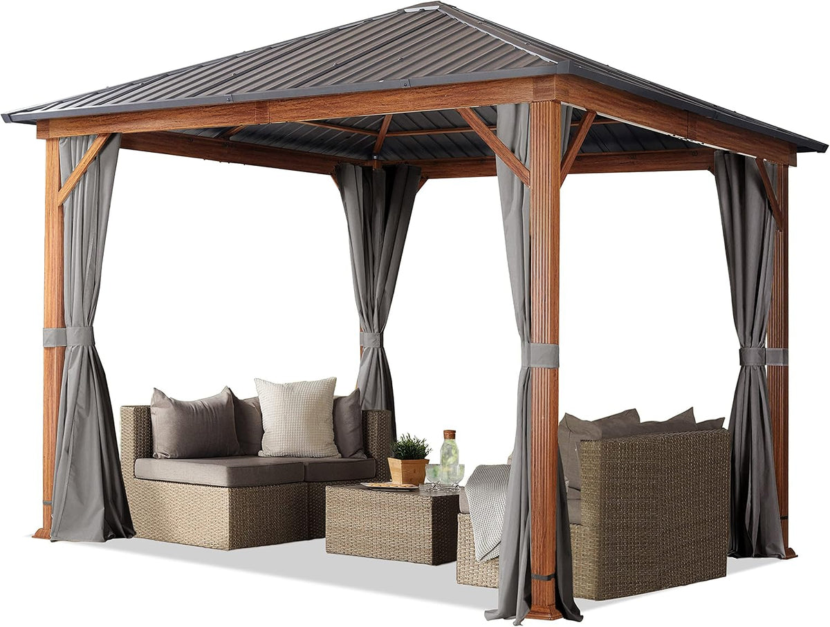 TOOLPORT Gartenpavillon, 3 × 3 m, mit Hardtop-Dach, mit 4 Seitenteilen, für den Garten, aus Stahl, Braun/Grau