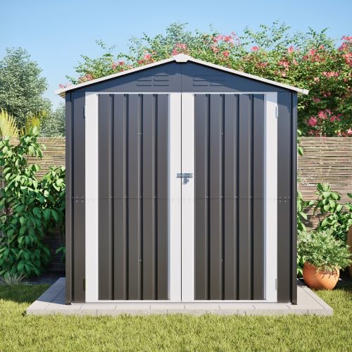 Gerätehaus, 142 × 185 cm, für den Garten, aus Metall, Grau/Weiß, vutizal