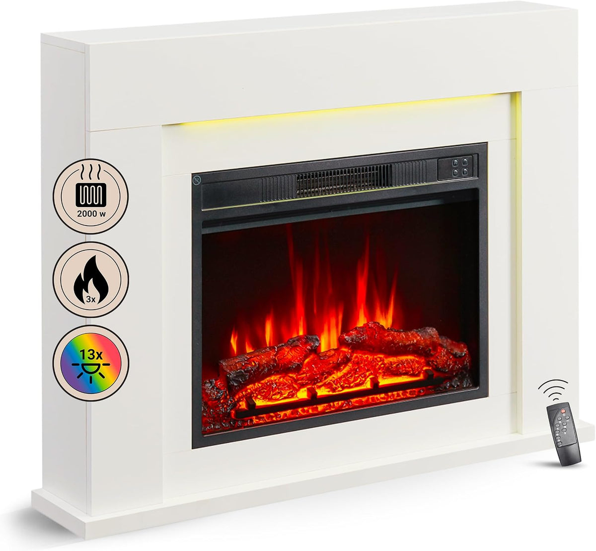 BALDERIA Finn Design Elektrokamin, 2 kW, mit LED, mit Fernbedienung, Weiß/Schwarz