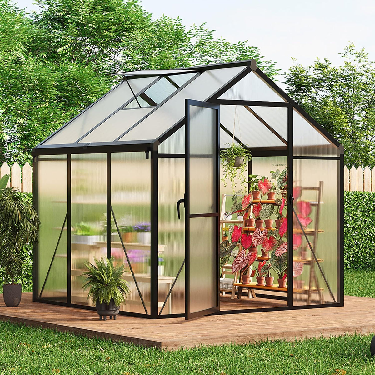 Gewächshaus, aus Aluminium, für den Garten, Schwarz/Transparent, GarveeLife