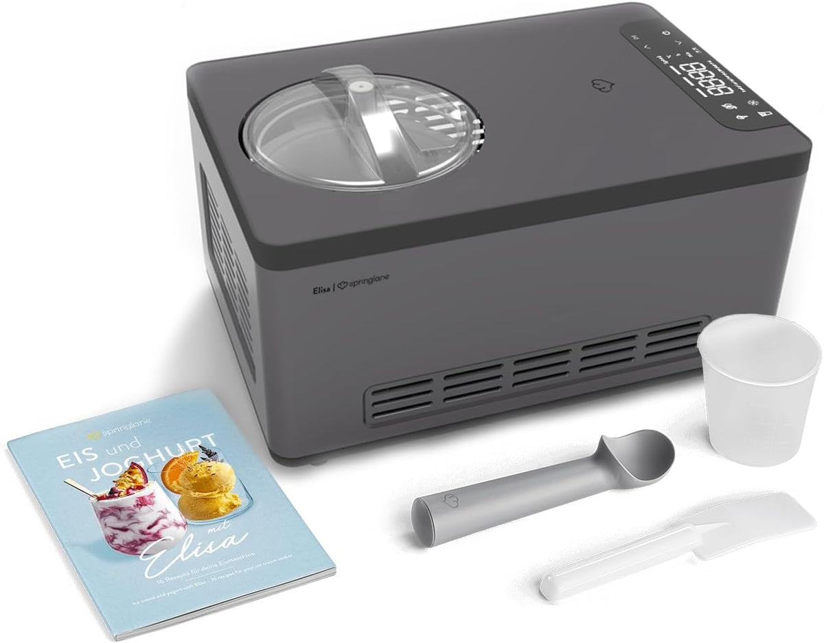Speiseeisbereiter, 2,0 L, 220 W, aus Edelstahl und Stahl, Anthrazit, Springlane Kitchen