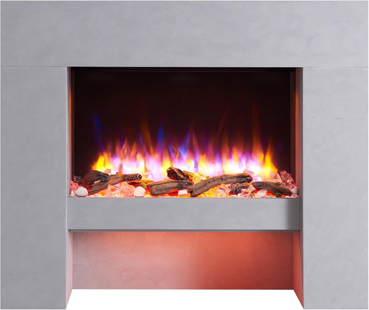 BALDERIA Elektrokamin, 2000 W, mit LED, mit Fernbedienung, mit Timer, Betongrau