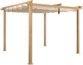 Pergola 3 x 3M Garten, 3 × 3 M, verstellbar, mit Schiebedach, wasserdicht, wasserabweisend, aus Aluminium und Stahl, für den Garten, Beige/Holz