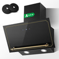 SNDOAS Dunstabzugshaube, 450 m³, 60 cm, mit LED, aus Glas, Schwarz/Gold