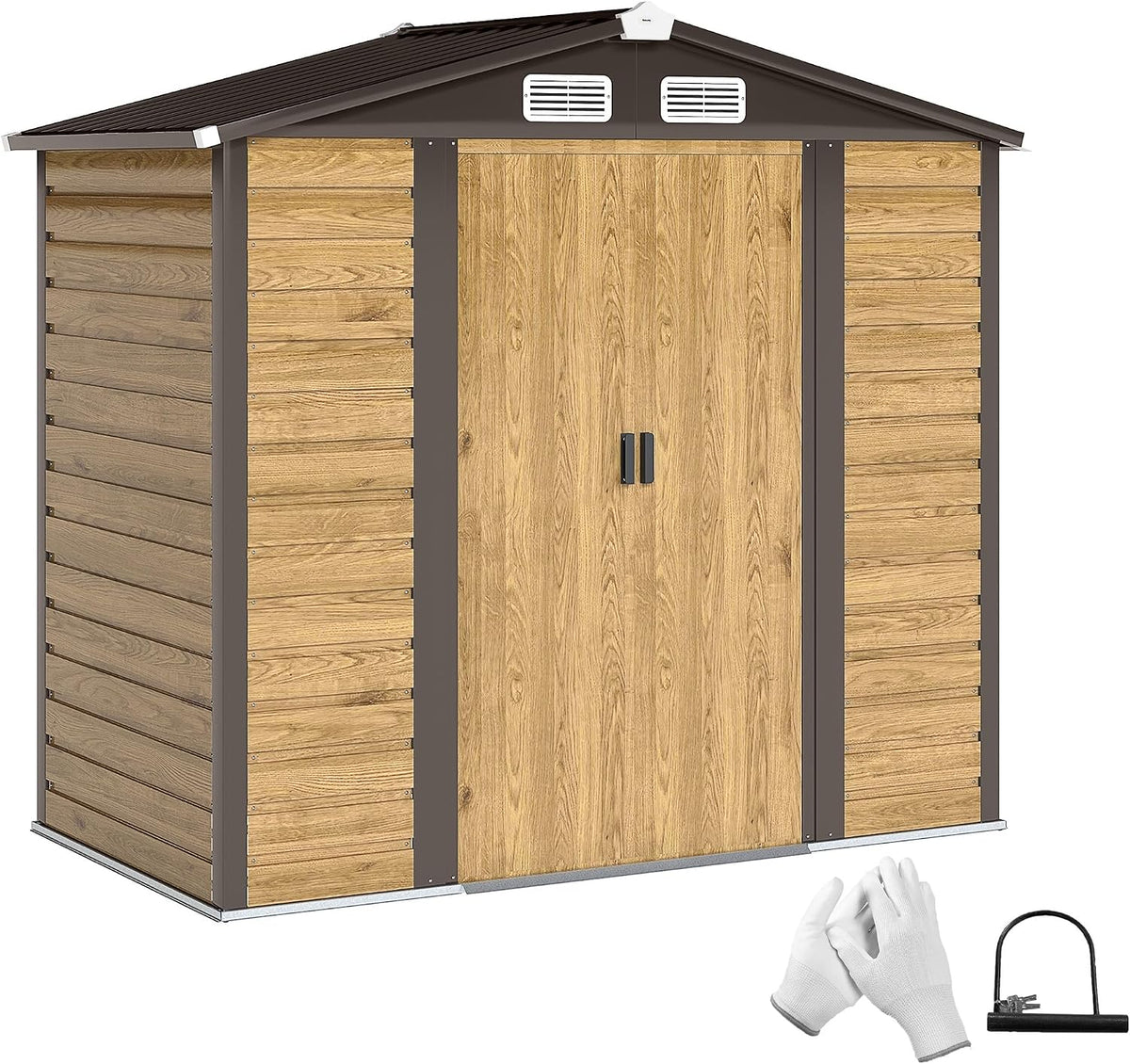 Outsunny Metallgerätehaus 2 Gerätehaus, 213 × 120 × 194 cm, 2,36 m², mit Vorhängen, für den Garten, aus Stahl und Metall, Braun