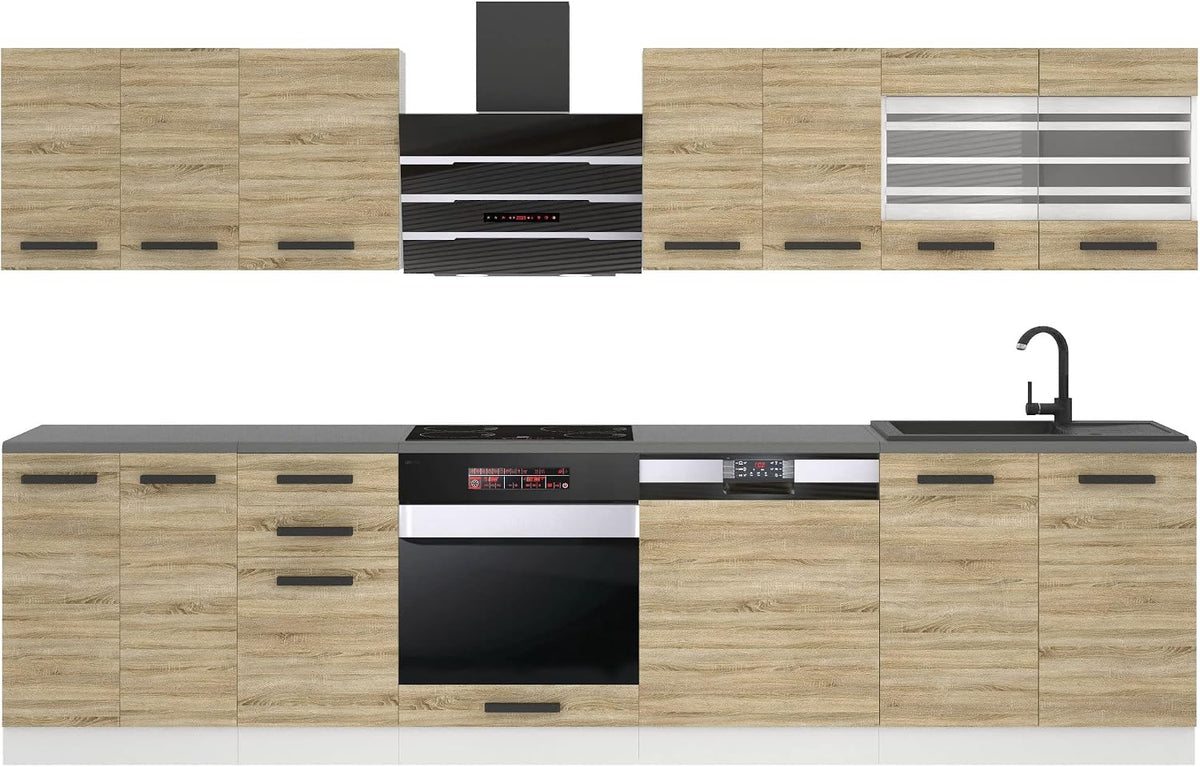 B BELINI GROUP Küchenzeile, 300 cm, höhenverstellbar, für die Küche, Holzoptik/Schwarz