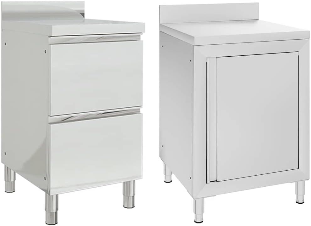 Schrank, verstellbar, mit Stauraum, für die Küche, aus Edelstahl und Stahl, Silber, Emmtore