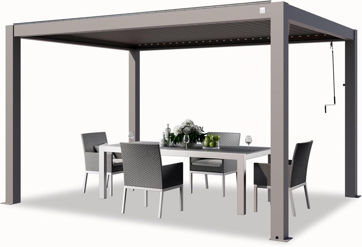 TOOLPORT Pergola, 3 × 4 m, mit Lamellendach, verstellbar, aus Aluminium, für die Terrasse, Grau