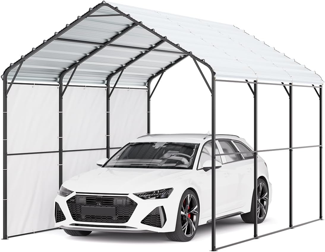 VEVOR Zeltgarage 3x4 Carport, 3 × 4,5 × 3,15 m, mit Hardtop-Dach, aus Stahl, Weiß/Schwarz