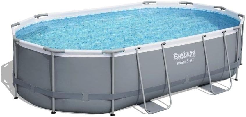 Bestway 56448 Aufstellpool, 488 × 305 × 107 cm, 10.949 L, Grau/Blau