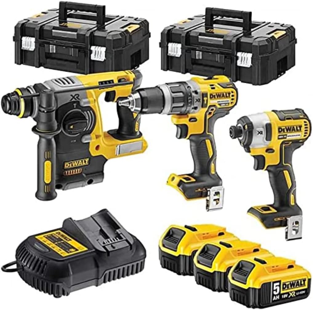DEWALT DCK368P3T-QW Werkzeugsets, 18 V, 5 Ah, bürstenlos, kabellos, Schwarz/Gelb