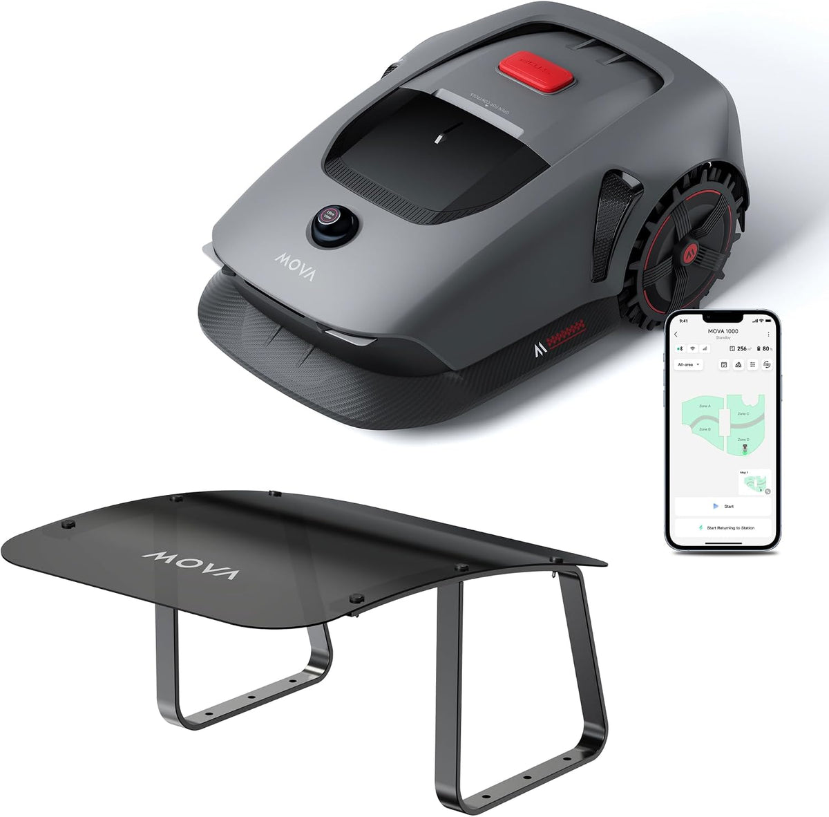 Mova Mähroboter, mit App-Steuerung, ohne Begrenzungskabel, mit 3D-LiDAR, Grau/Schwarz