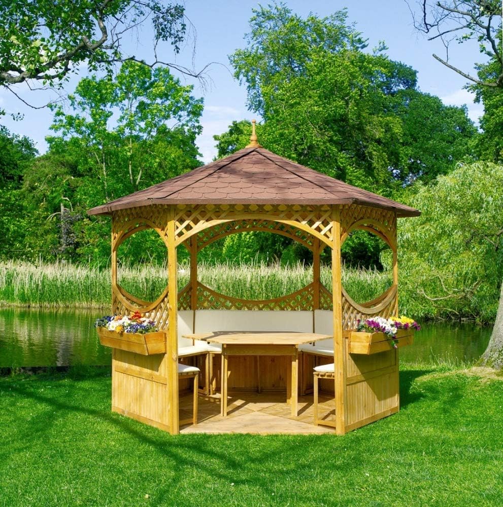 Gartenpavillon, 278 × 278 cm, für den Garten, Braun/Beige, Beauty.Scouts Outdoor Dino Collection