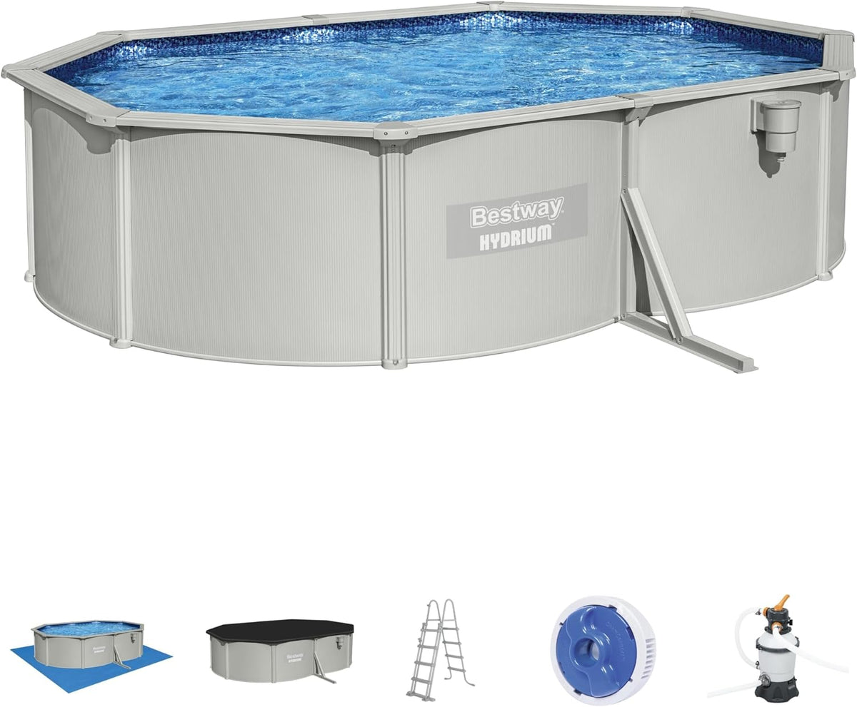 Bestway 56586 Oberirdischer Pool Aufstellpool, 500 × 360 × 120 cm, Silber/Blau/Schwarz