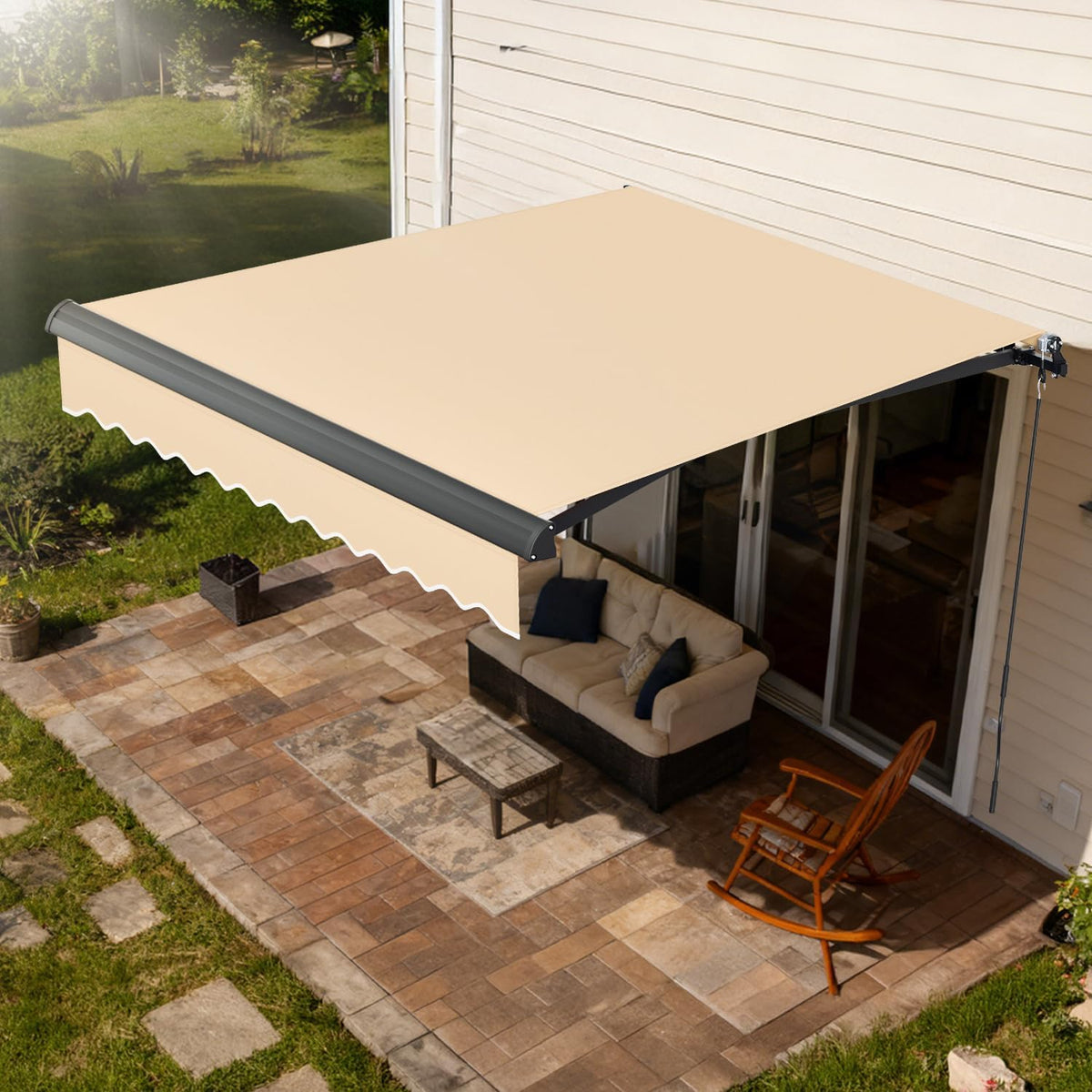Markisen, 250 × 200 cm, mit Fernbedienung, wasserabweisend, klappbar, aus Aluminium, für die Terrasse und den Balkon, Beige, Hebitod