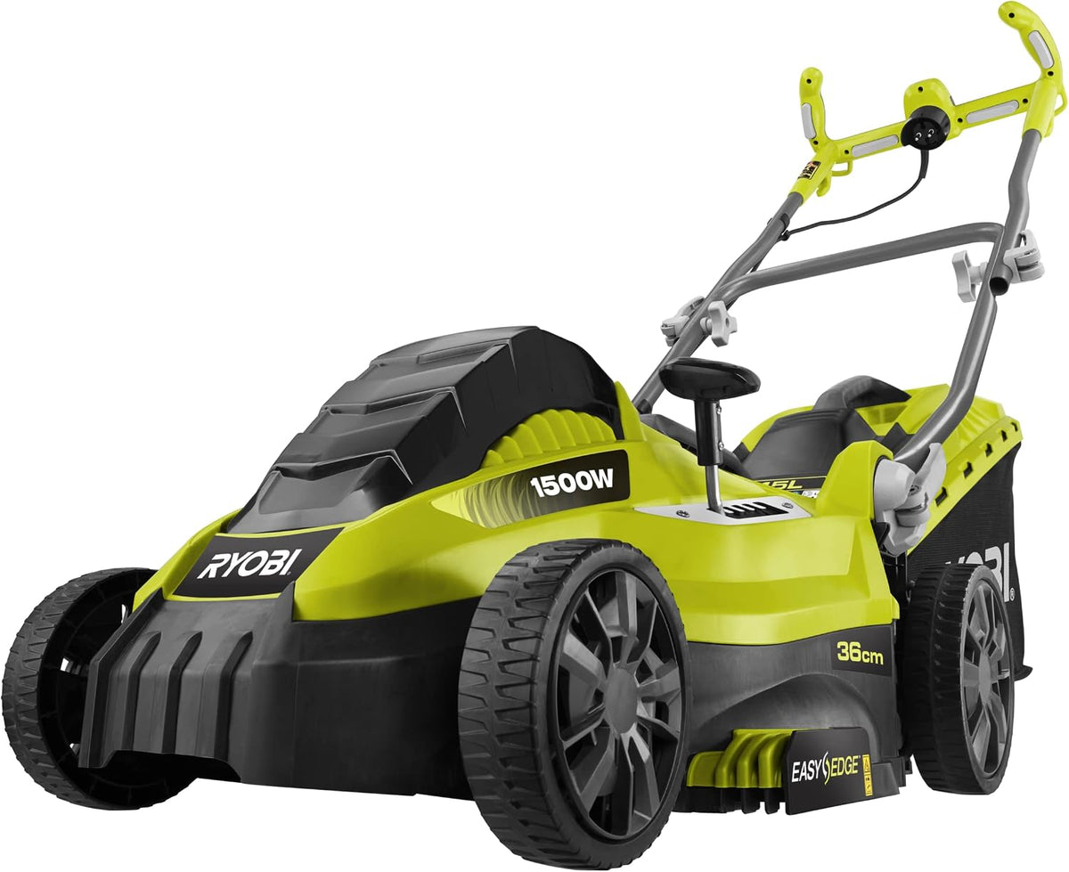 RYOBI RLM15E36H Rasenmäher, 1500 W, 36 cm, mit Hardtop-Dach, klappbar, höhenverstellbar, Grün/Schwarz