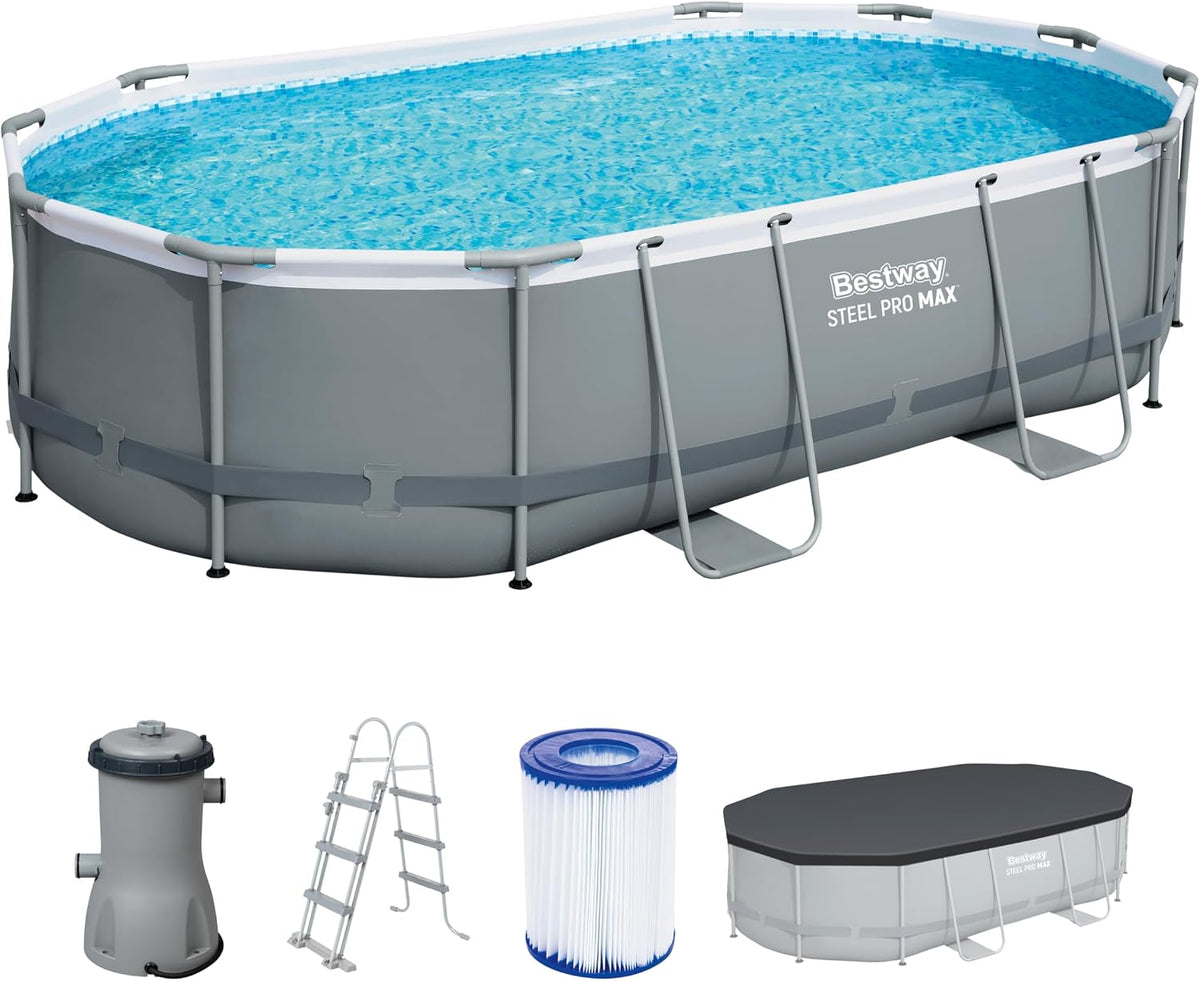 Bestway Steel Pro MAX Aufstellpool, 488 × 305 × 107 cm, Grau/Weiß