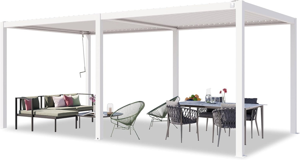 TOOLPORT PRIMEYARD Pergola, 3 × 6 m, mit Lamellendach, verstellbar, aus Aluminium und Stahl, für die Terrasse, Weiß