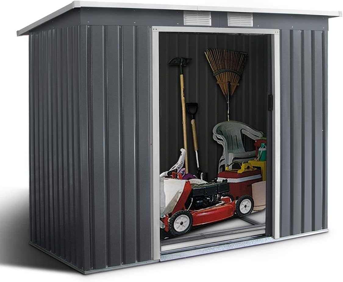 Gerätehaus, 213 × 130 × 173 cm, 2,37 m², 4,1 m³, aus Metall, mit Stauraum, für den Garten und den Balkon, Grau, GOPLUS
