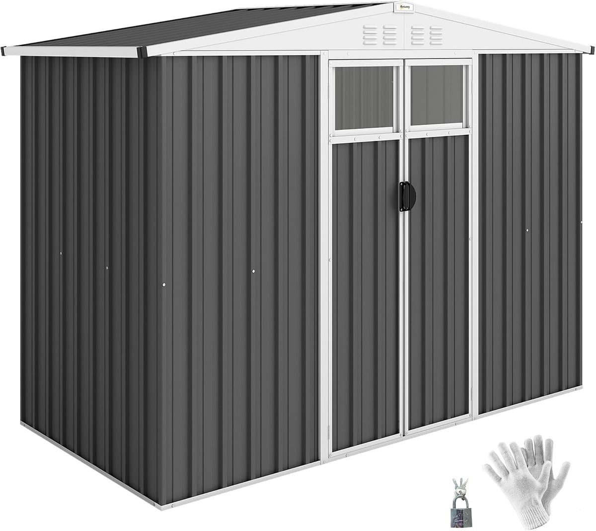 Outsunny Gerätehaus, 246 × 117 × 180 cm, 2,7 m², mit Stauraum, für den Garten, aus Metall, Grau/Weiß