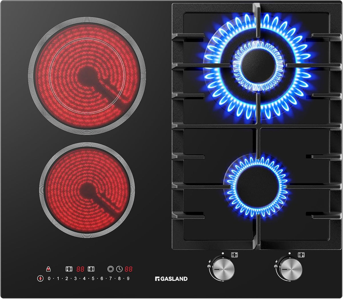 GASLAND GCH604BF Kochfeld, 5200 W, 2900 W, 60 cm, Schwarz/Rot/Blau, aus Glas und Keramik