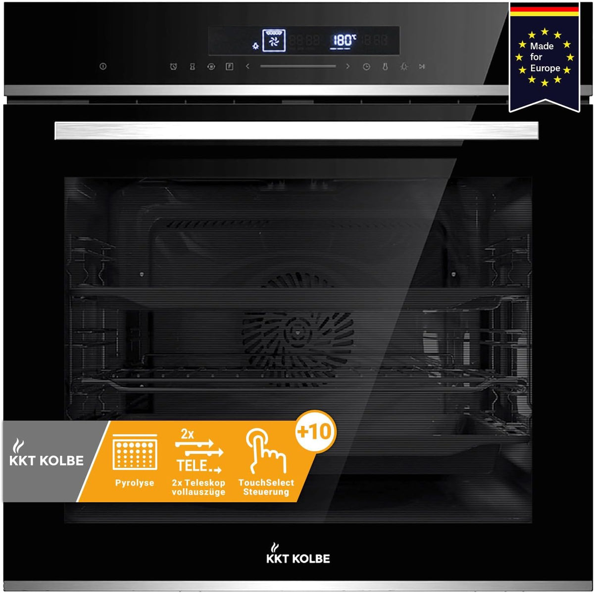 Backofen EB8019EDP, 72 L, 3,2 kW, 60 cm, mit Timer, mit LED, mit Selbstreinigung, Schwarz/Silber, KKT KOLBE