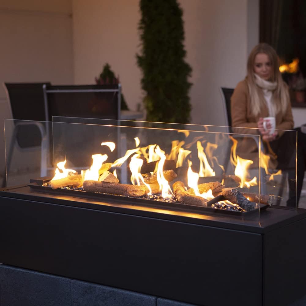 Heizstrahler G30/50mbar, 56,9 × 118,5 cm, 17,5 kW, verstellbar, für den Garten und die Terrasse, aus Stahl und Glas, Schwarz, kratki