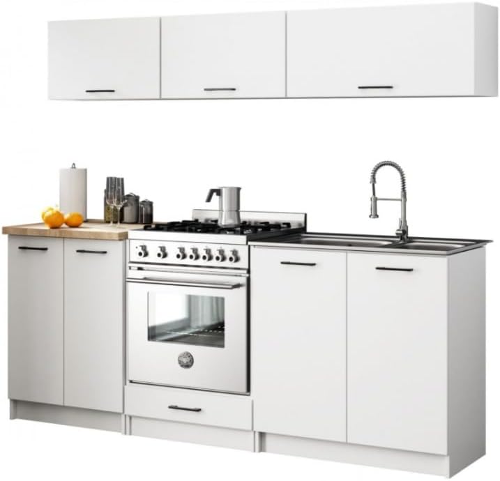 BDW Küchenzeile, 200 × 74 × 46 cm, mit Stauraum, für die Küche, Weiß