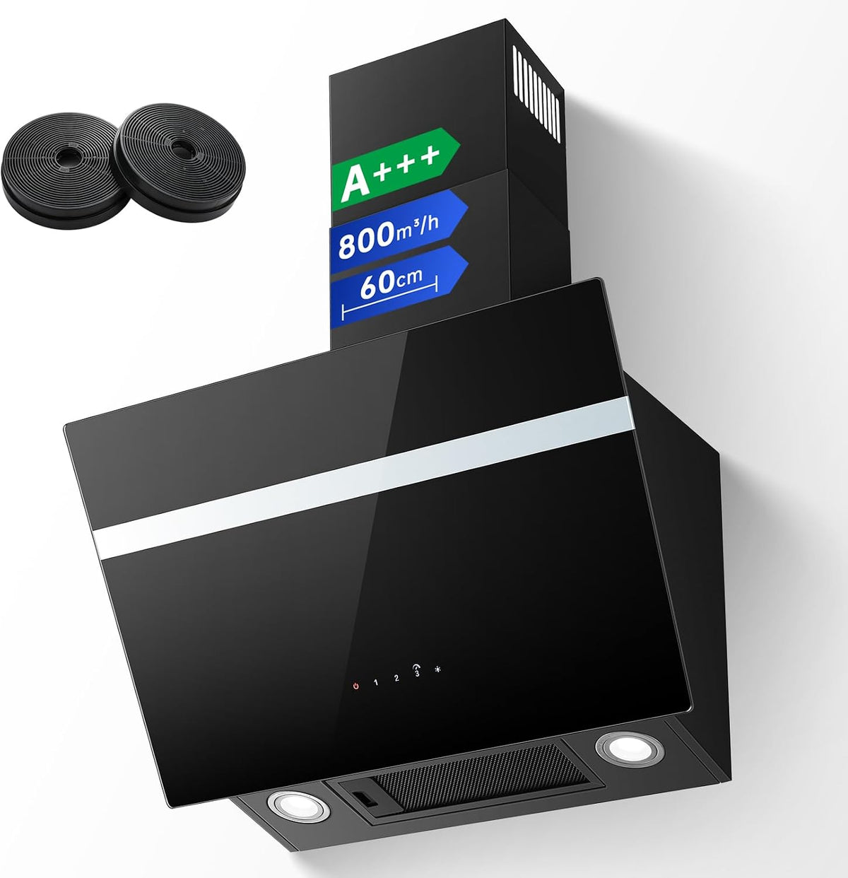 TopStrong Dunstabzugshaube, 800 m³, 60 cm, mit LED, bürstenlos, Schwarz