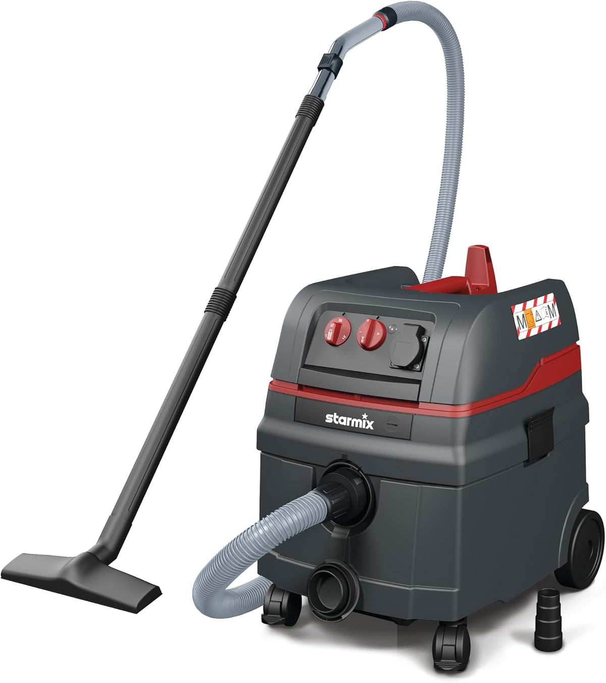 Nass- und Trockensauger M-1625, 25 L, 1600 W, 5 m, mit Magnetverschluss, für die Werkstatt, Schwarz/Grau/Rot, Starmix