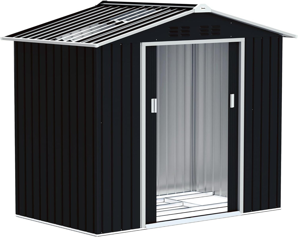 Outsunny Gerätehaus, 213 × 130 × 185 cm, 2,77 m², aus Metall, für den Garten, Dunkelgrau