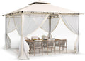 Gartenpavillon Pavillon 2, 2,75 × 2,75 m, mit Doppeldach, mit Moskitonetzen, wasserdicht, winterfest, aus Metall, für den Garten und die Terrasse