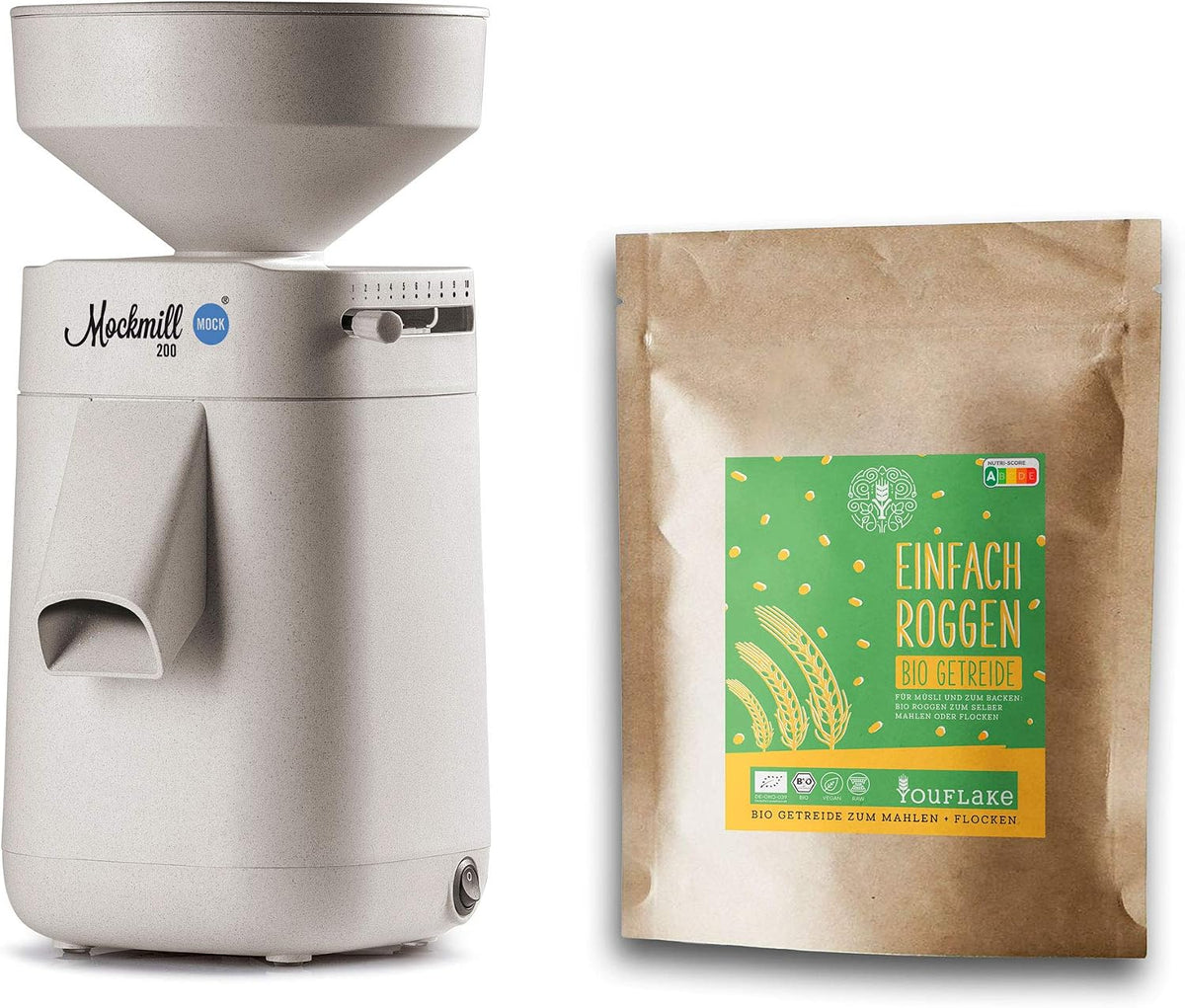 Mockmill Elektrische Getreidemühlen, 2,5 kg, verstellbar, aus Keramik, Weiß
