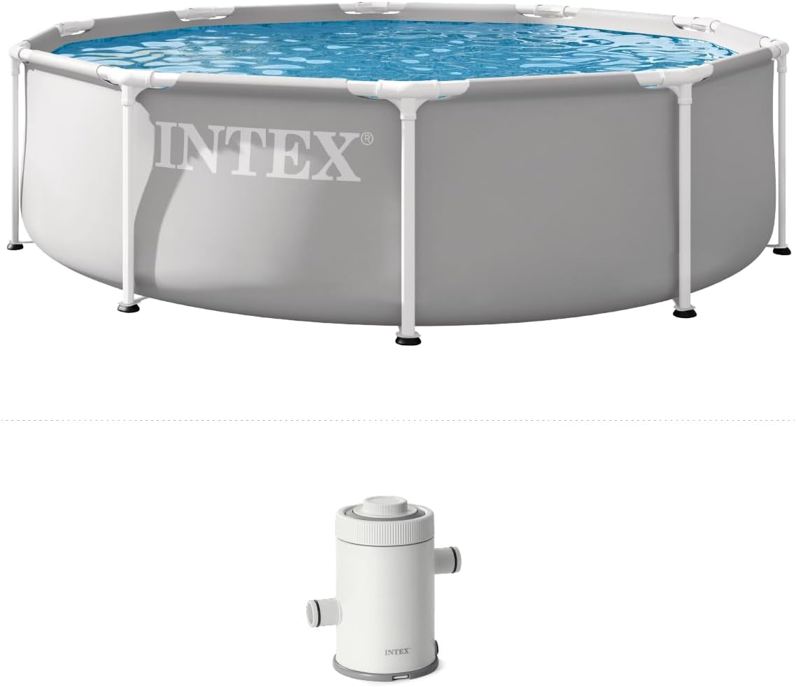 Summer Waves Frame Pool Komplettset Frame Premium Framed Swimming Pools, mit Timer, Grau/Weiß
