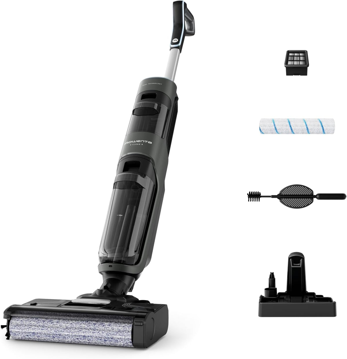 Rowenta GZ5037WO Nass- und Trockensauger, mit Selbstreinigung, kabellos, Dunkelgrau/Schwarz