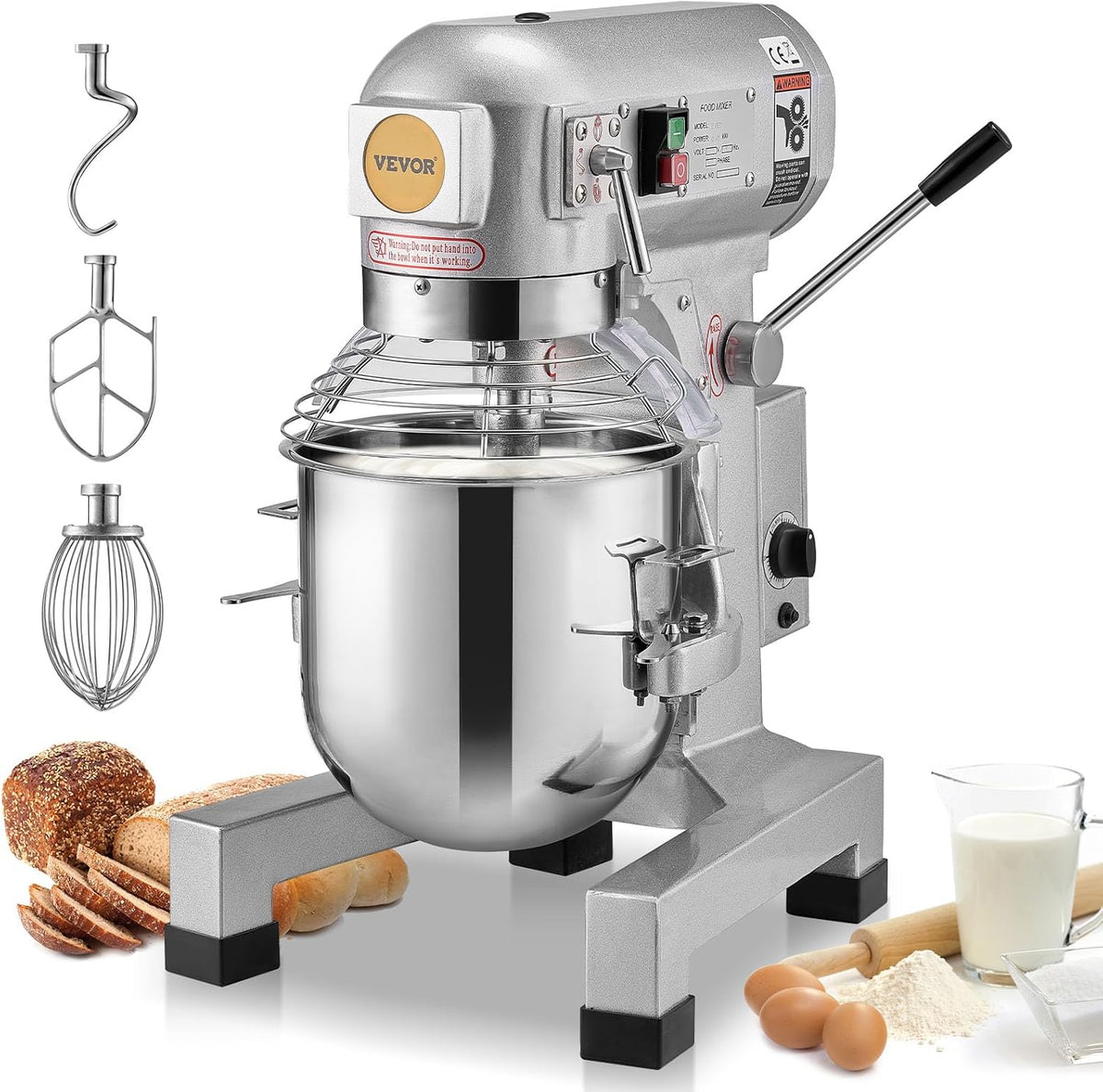 VEVOR Kommerzieller Küchenmixer Küchenmaschine, 14 l, 550 W, verstellbar, für die Küche, aus Edelstahl und Stahl, Silber/Schwarz