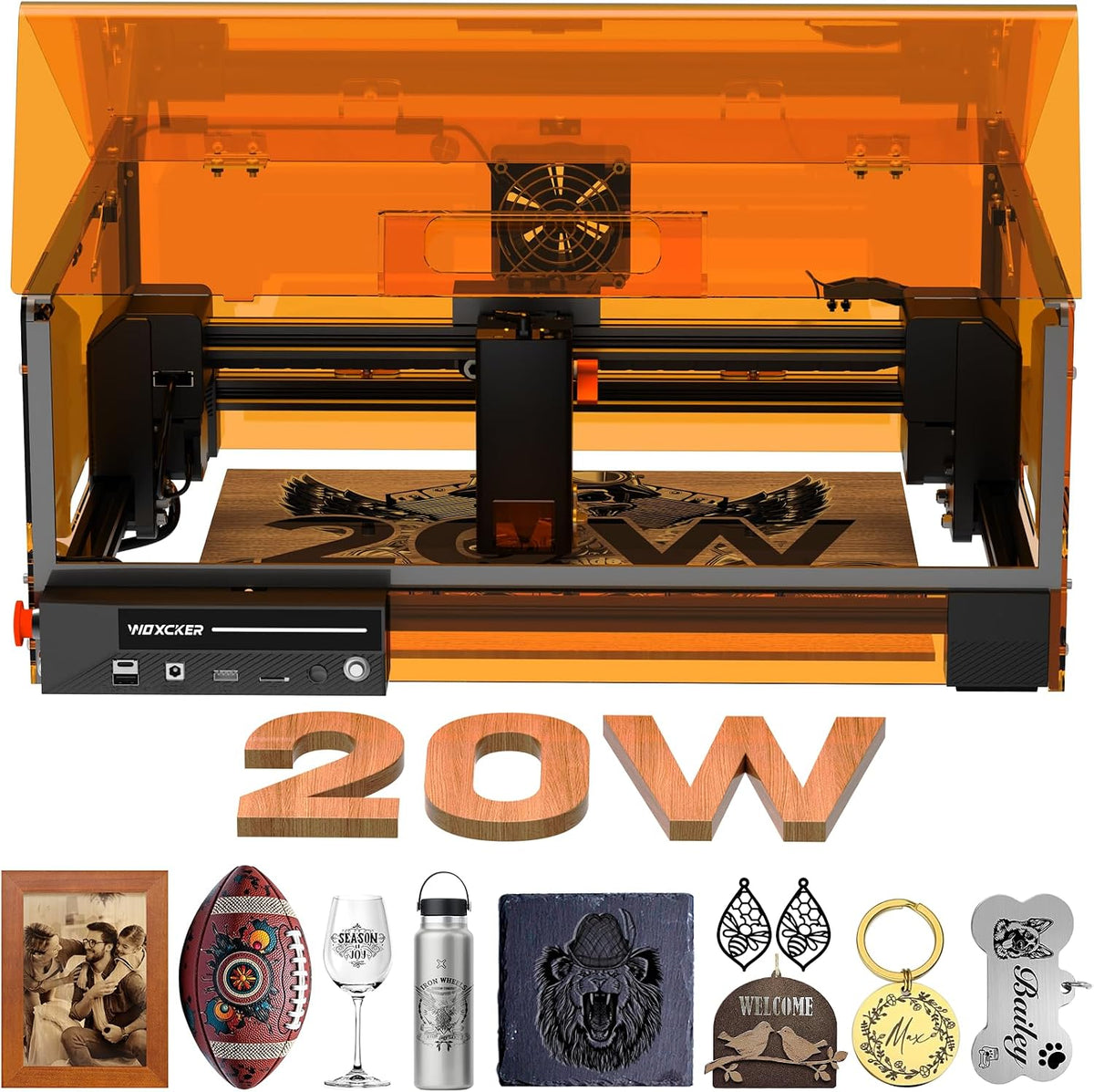 Woxcker L2 MAX Gravurwerkzeug, 20 W, aus Metall und Glas, Schwarz/Orange