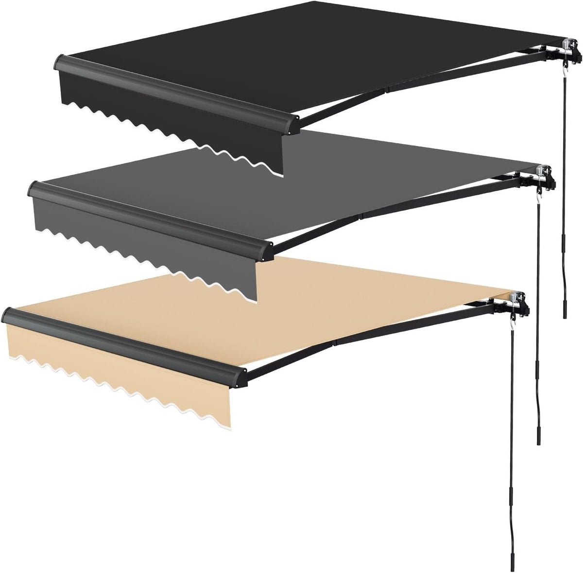 Markisen, 300 × 200 cm, mit Fernbedienung, mit Vorhängen, verstellbar, für die Terrasse und den Balkon, Schwarz/Grau/Beige, Peviasot