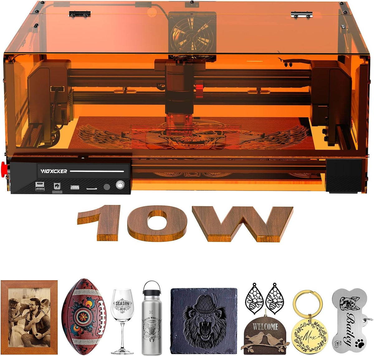 Woxcker L2 MAX Gravurwerkzeug, 300 × 300 mm, 10 W, 0,01 mm, aus Metall und Glas, Orange/Schwarz
