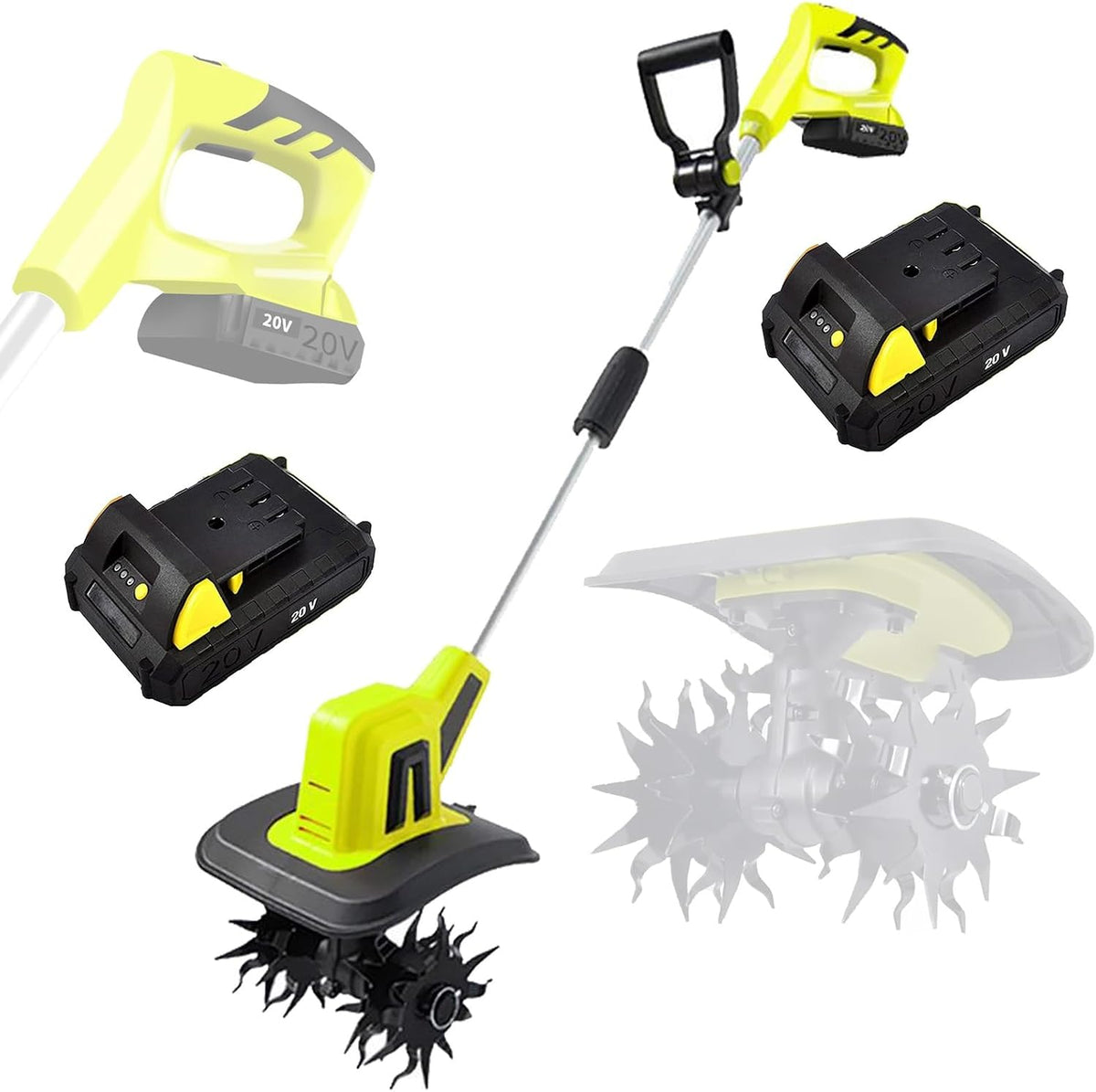 Bodenhacke, 20 V, 12 Ah, 270 U/min, kabellos, für den Garten, Schwarz/Gelb