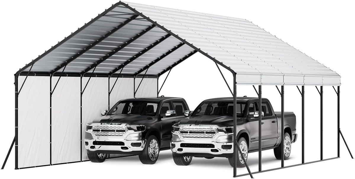 VEVOR Carport, 5,8 × 7,45 × 3,77 m, Weiß/Schwarz