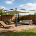 Pergola, 3 × 4 m, aus Metall, mit Magnetverschluss, UV-Schutz 30+, verstellbar, für den Garten und die Terrasse, Beige, Peviasot