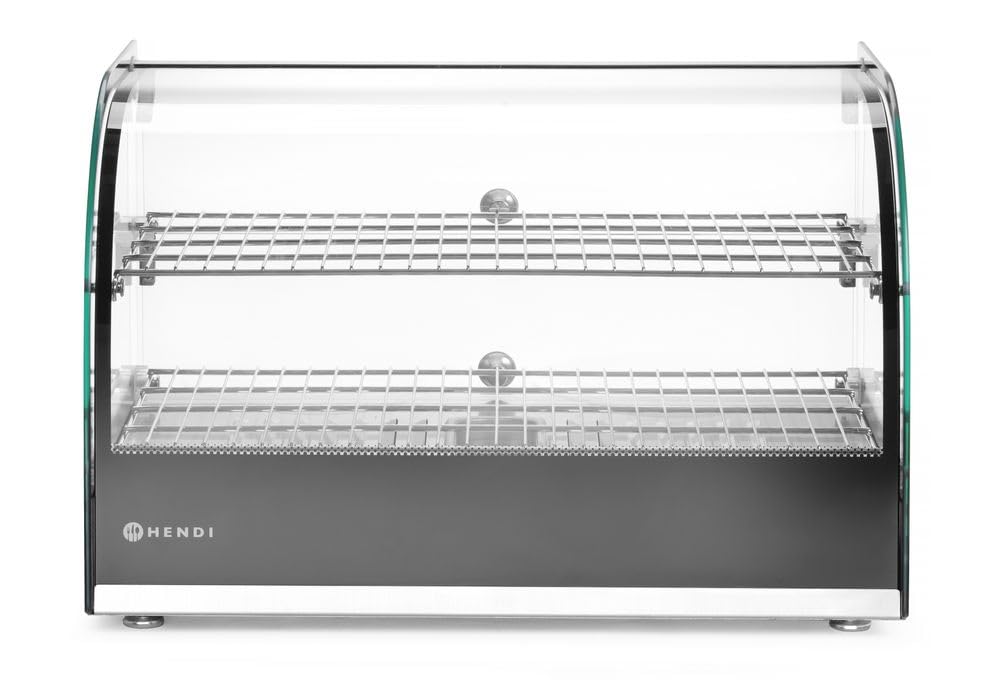 HENDI Warmhaltevitrine Kühlvitrinen, 400 W, 230 V, 85 °C, aus Edelstahl und Stahl, Schwarz/Silber