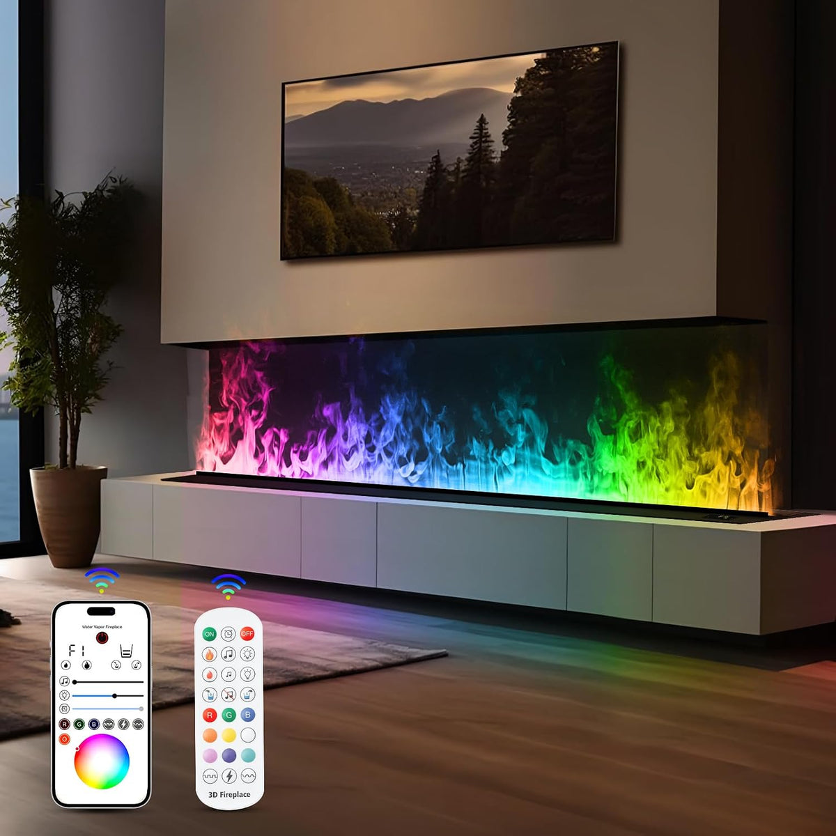 Mexhom Elektrische Kamine, 150 cm, mit Fernbedienung, mit LED, Mehrfarbig